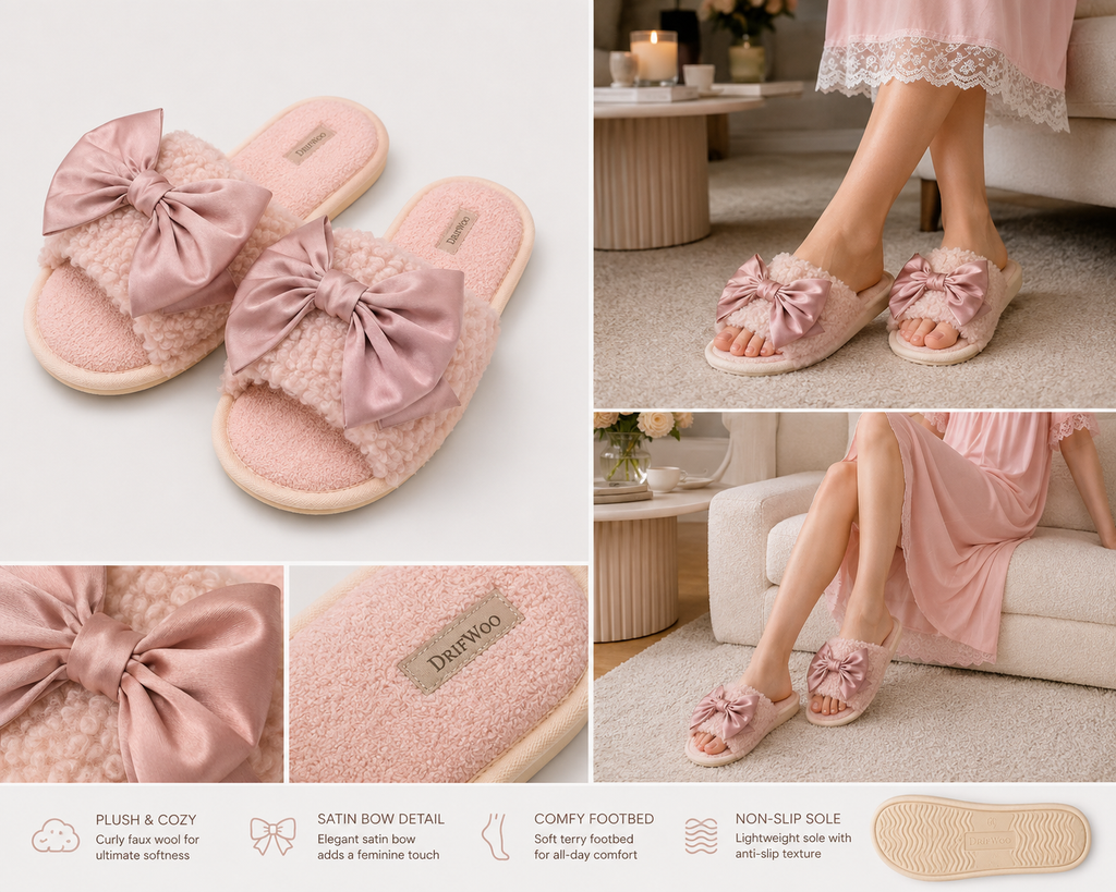 Plush Satin Bow Slippers | Cozy Spa Gift Slides