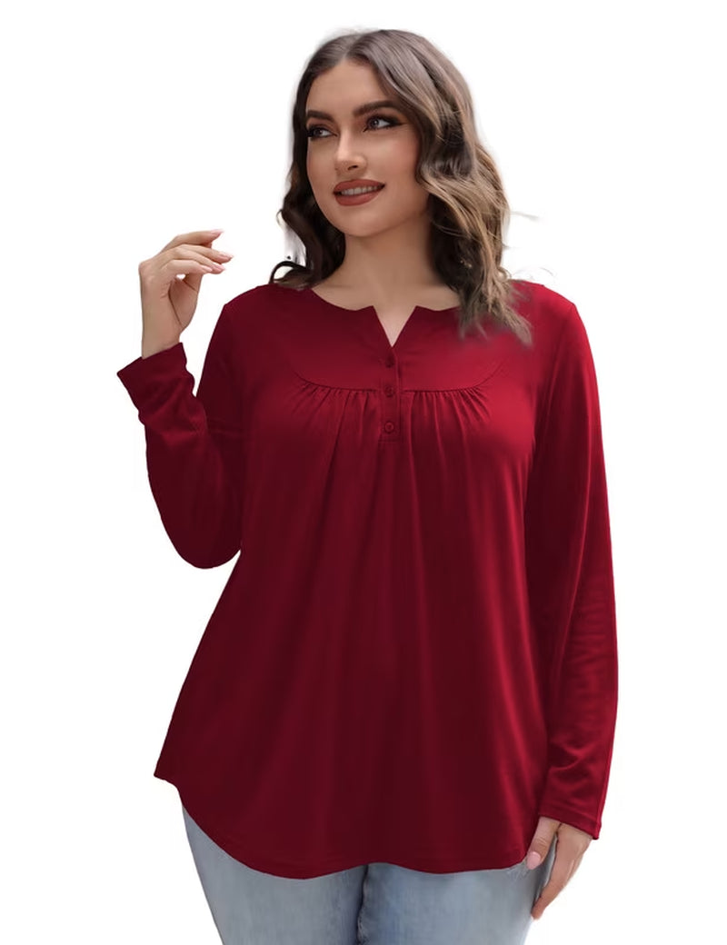 Womens plus Size Long Sleeve Tops Tunic Tops Casual Floral Henley Shirts M-4X