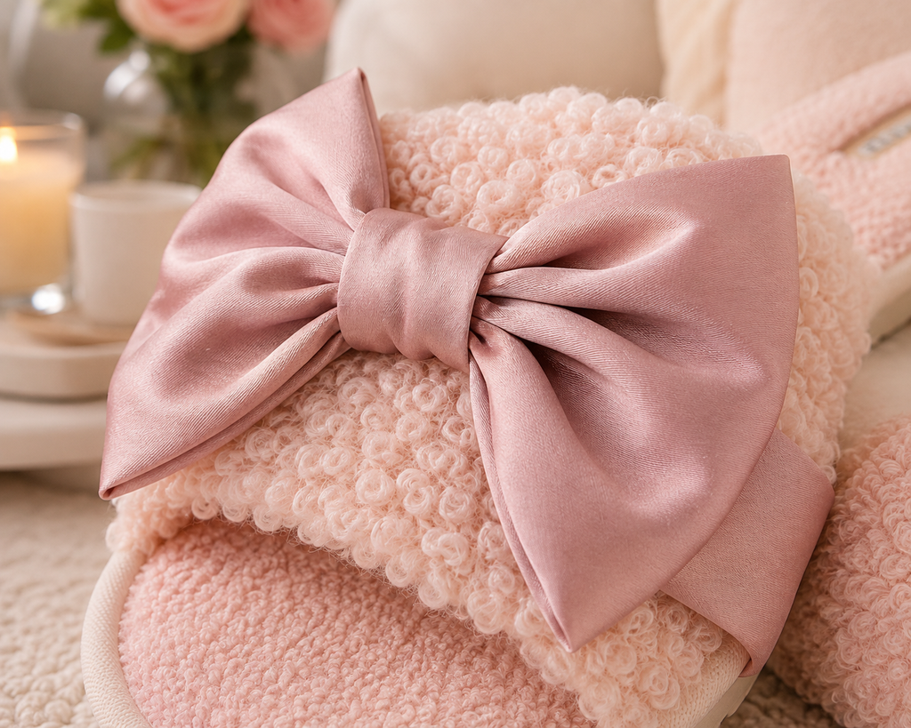 Plush Satin Bow Slippers | Cozy Spa Gift Slides