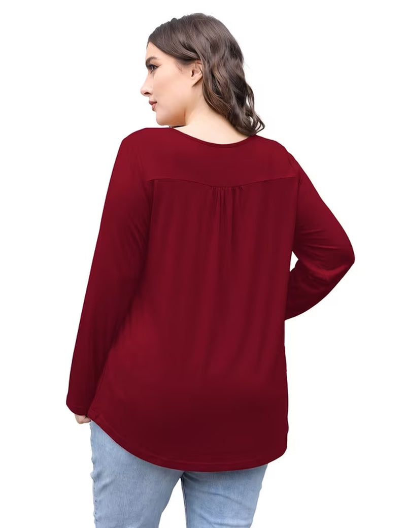 Womens plus Size Long Sleeve Tops Tunic Tops Casual Floral Henley Shirts M-4X