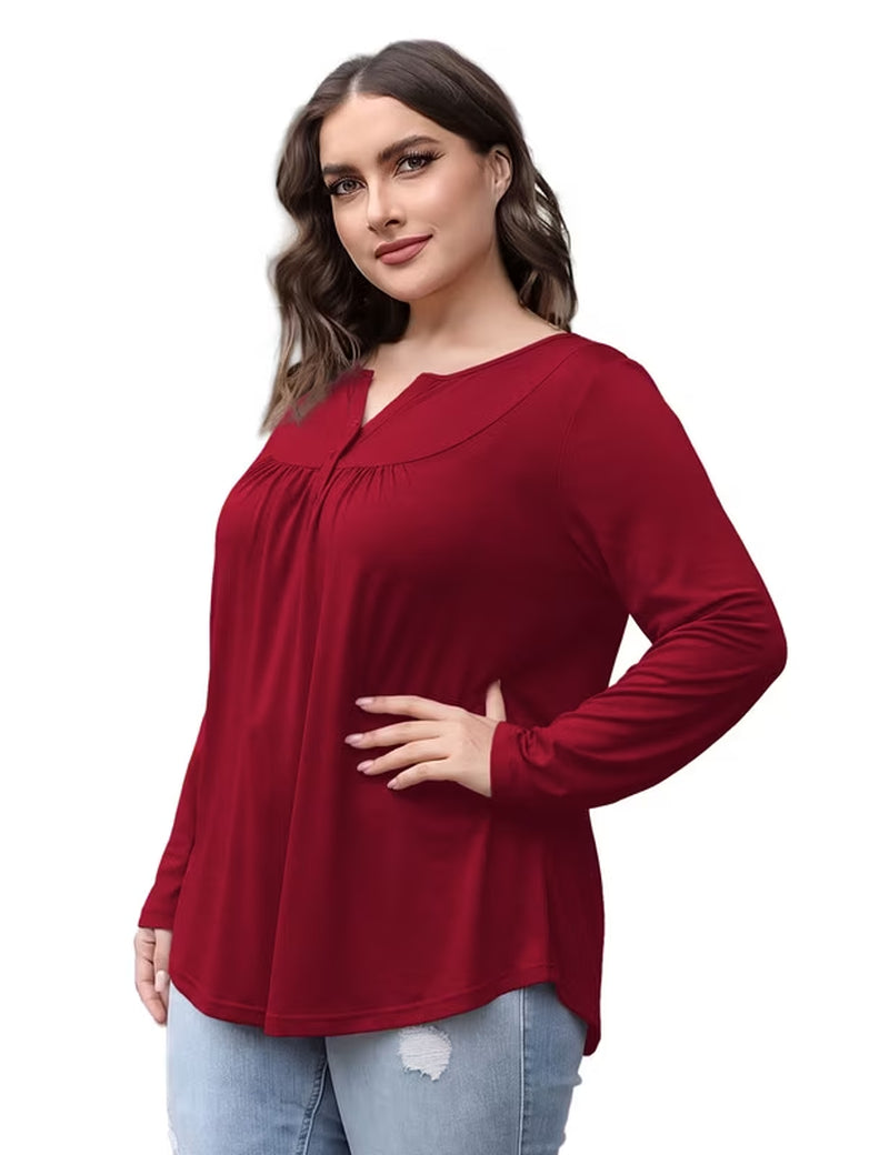 Womens plus Size Long Sleeve Tops Tunic Tops Casual Floral Henley Shirts M-4X