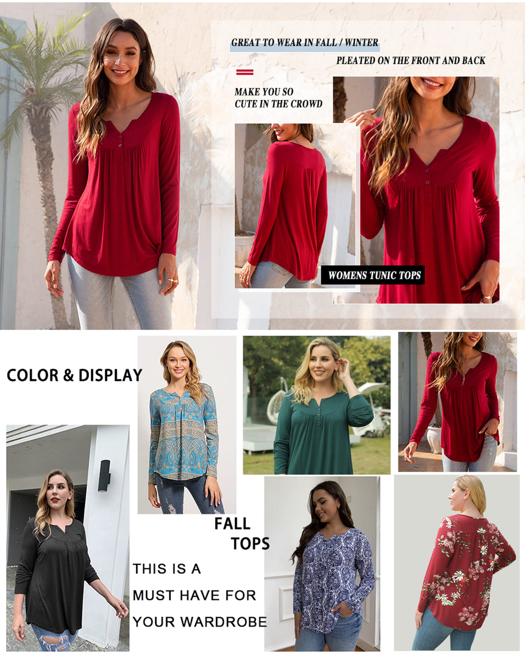 Womens plus Size Long Sleeve Tops Tunic Tops Casual Floral Henley Shirts M-4X
