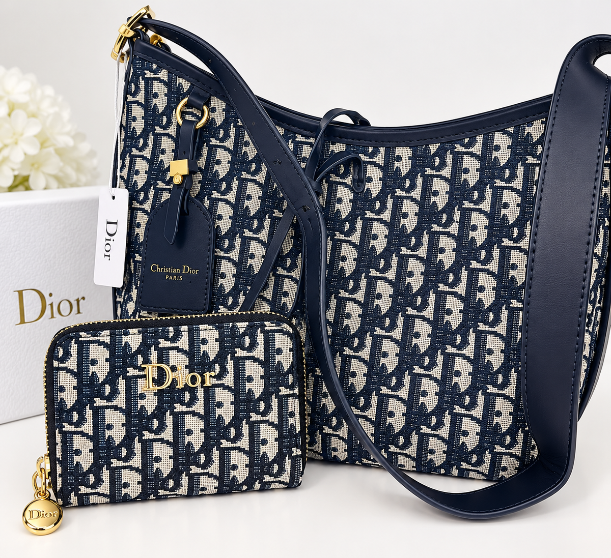 Navy Monogram Shoulder Bag & Wallet Set