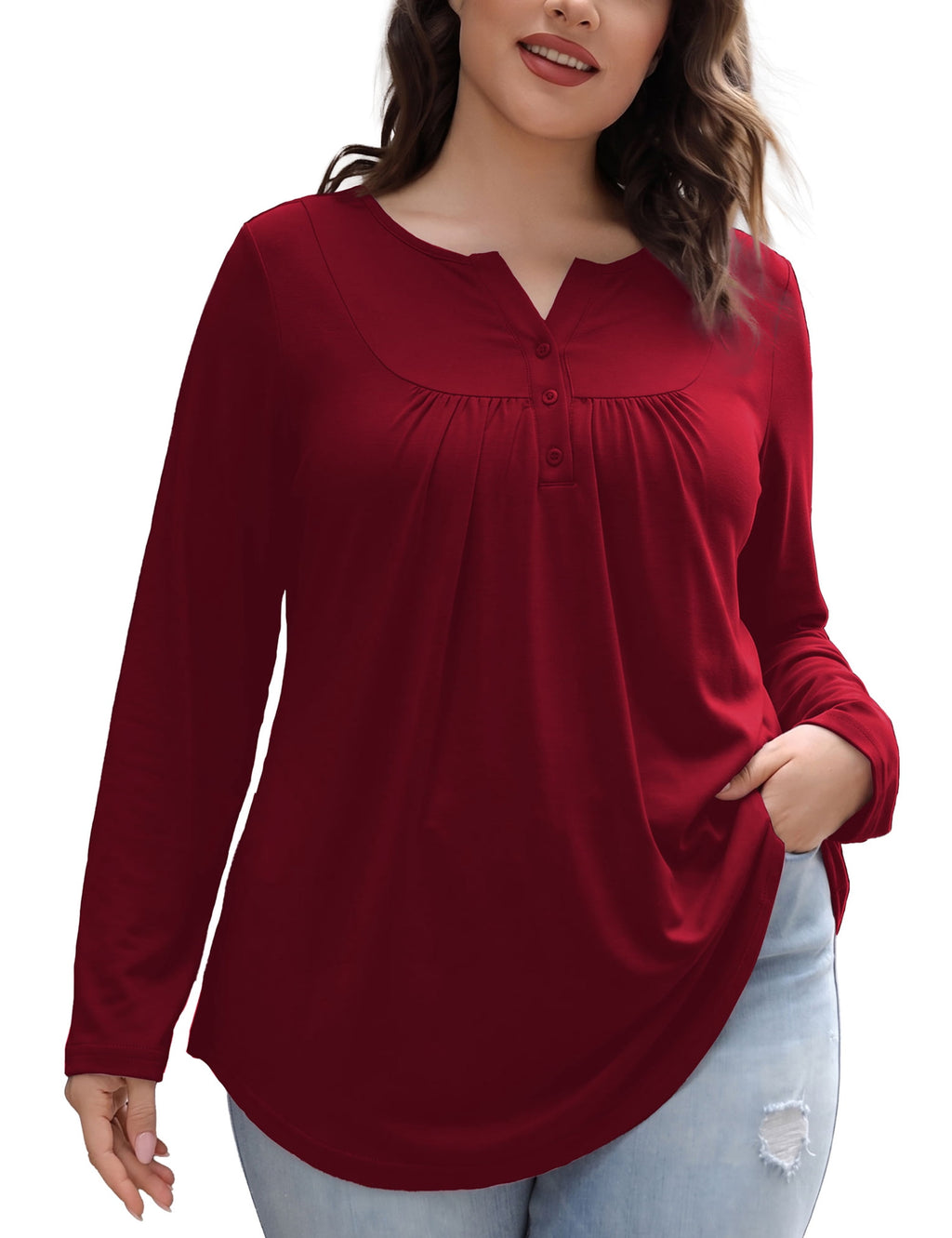 Womens plus Size Long Sleeve Tops Tunic Tops Casual Floral Henley Shirts M-4X