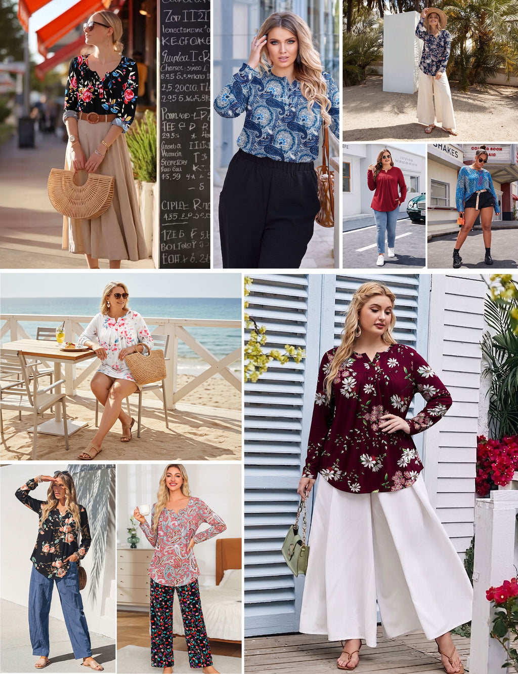 Womens plus Size Long Sleeve Tops Tunic Tops Casual Floral Henley Shirts M-4X