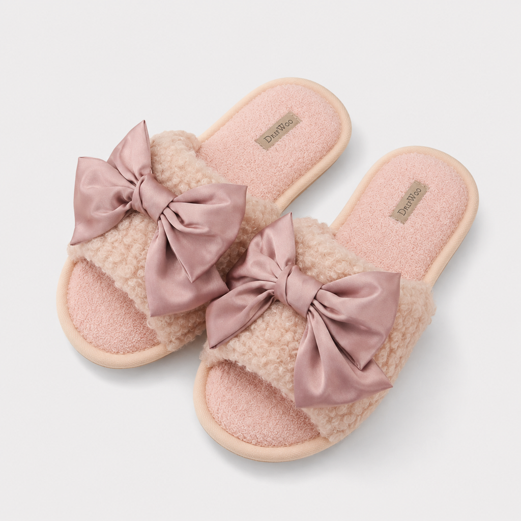 Plush Satin Bow Slippers | Cozy Spa Gift Slides