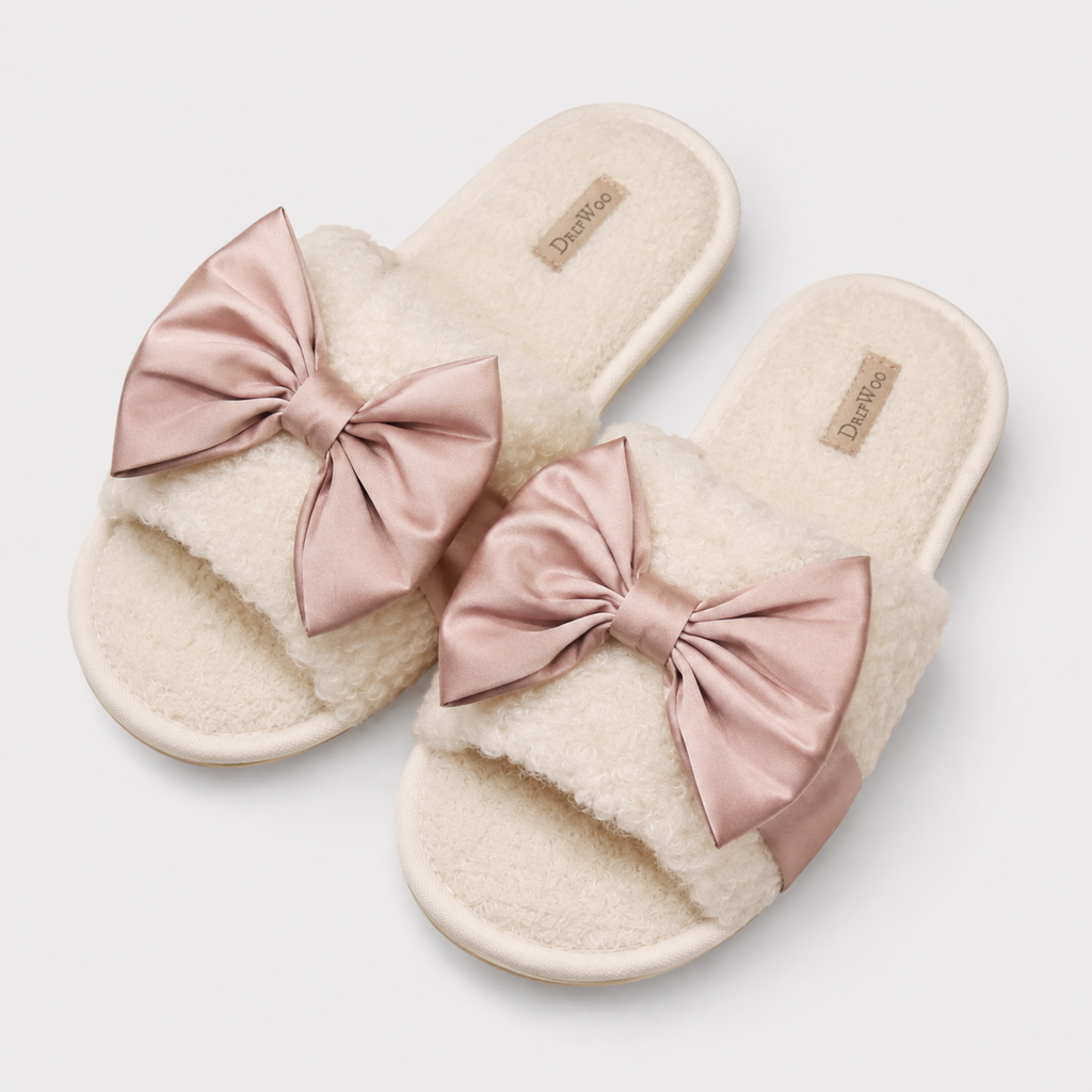 Plush Satin Bow Slippers | Cozy Spa Gift Slides